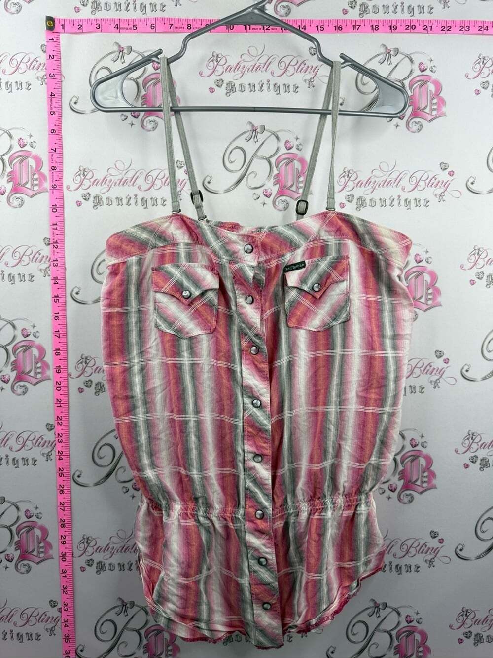 SOUTHERN THREAD tank top Striped Pink Button-Front Cami with Adjustable Straps